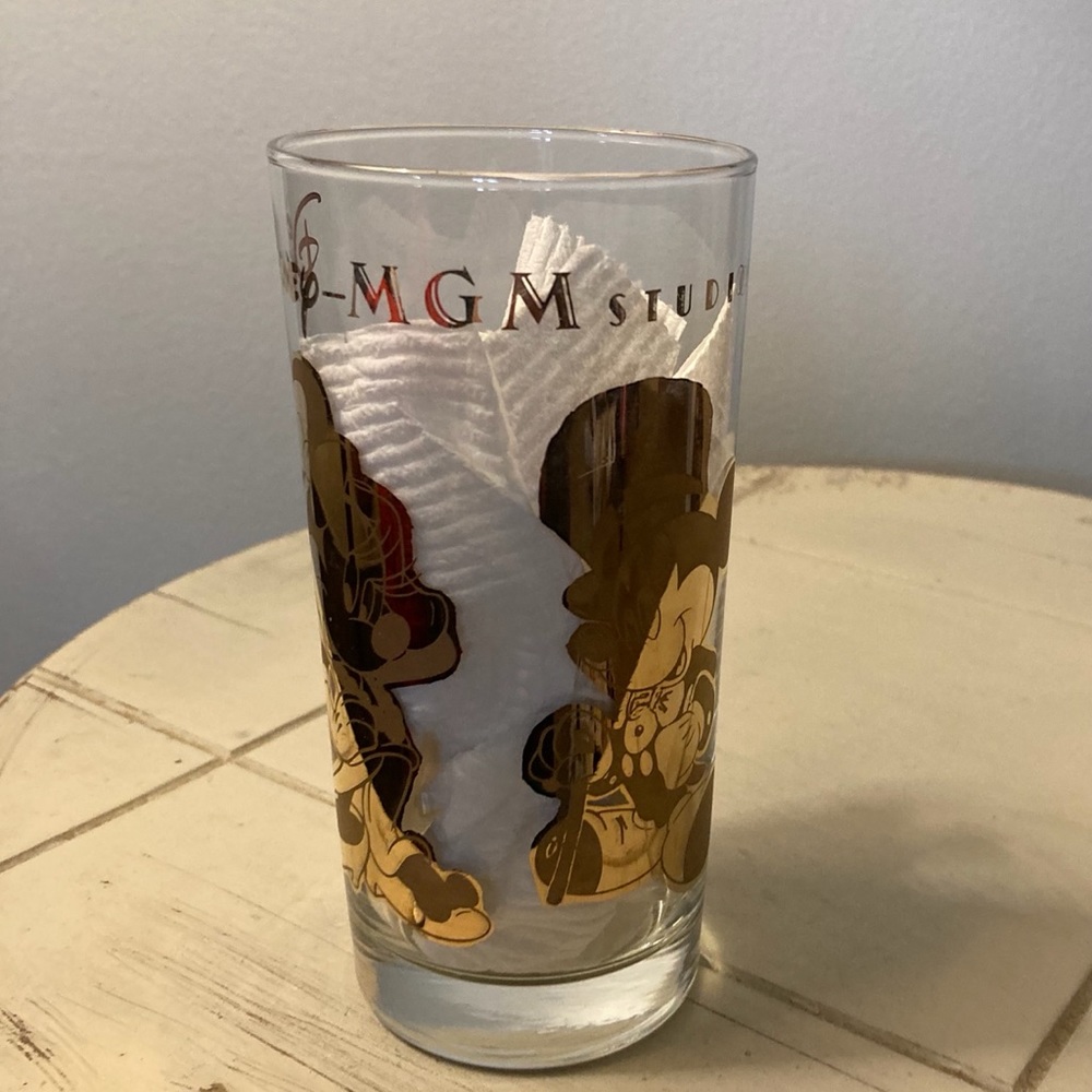Vintage MGM Studios Glass Gold Mickey and Minnie